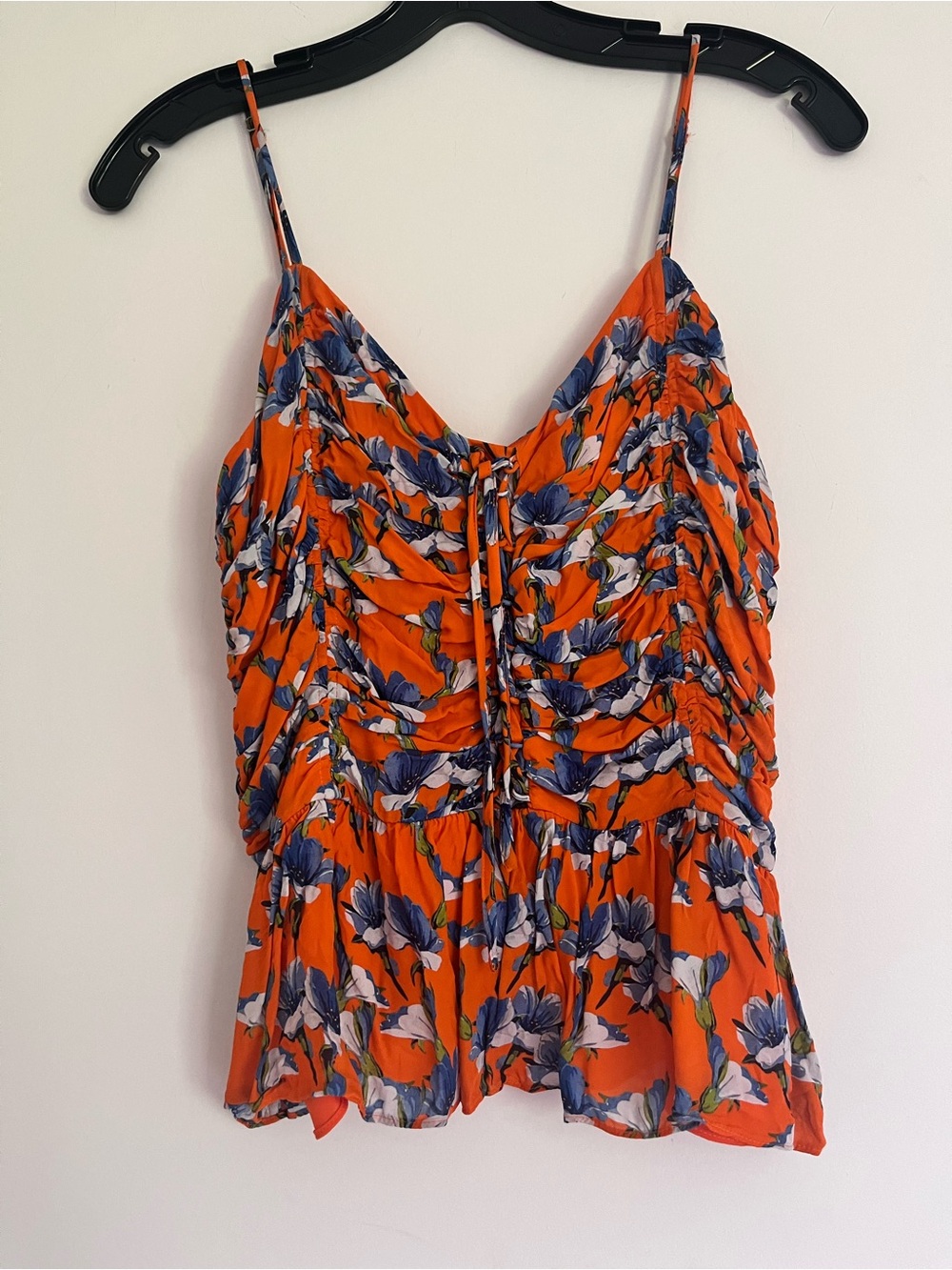 Orange Floral Ruched Spaghetti Strap Top Parker Brand